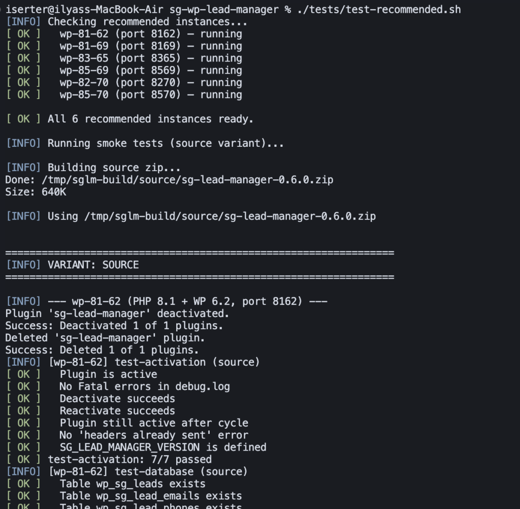 running tests for SG Lead Manager